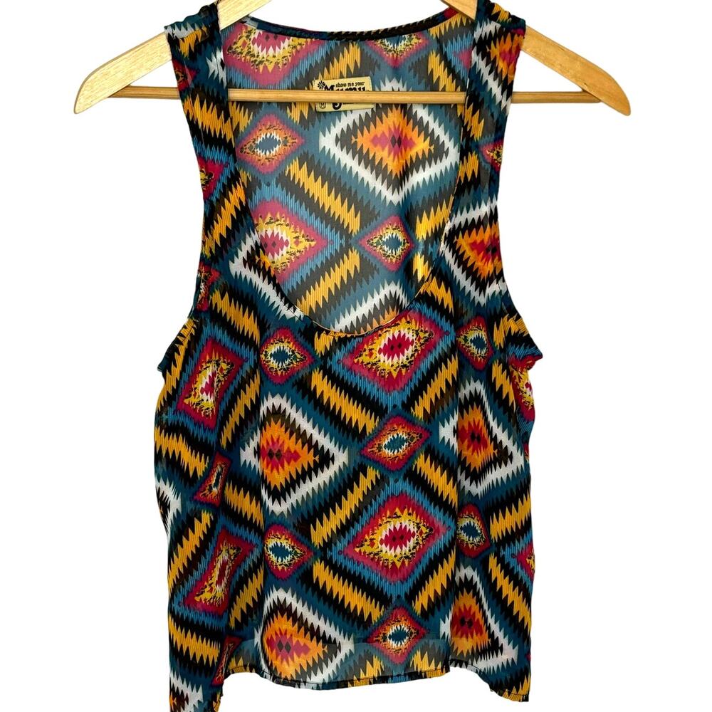 Show Me Your Mumu Wms Medium Sheer Cropped Vibrant Tank Aztec Southwestern Style